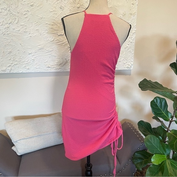 Lulu's Break the Rules Pink Ruched Asymmetrical Midi Dress Sleeveless Sz S - Picture 7 of 10